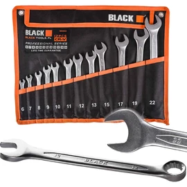  Black csillag villás kulcs készlet 12db-os matt, vászon táskában - 16003