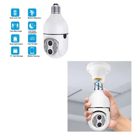 Telefonról vezérelhető, villanykörtének álcázott térfigyelő kamera két lencsével és E27 foglalattal JT-8177