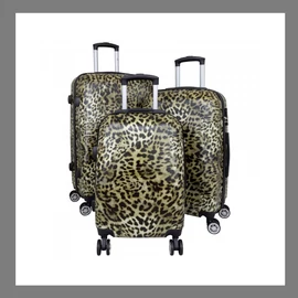 Kemény falú 3 részes leopárd mintás bőrönd 36337