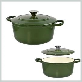 Perfect Home Zománcozott Öntöttvas lábas fedővel ~25*11 cm 3,5 liter zöld 11862