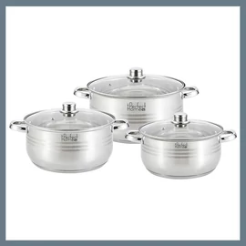 Perfect Home Rozsdamentes edénykészlet / lábas szett üvegfedővel ~5,5/7/8,5 liter 28301