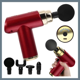 Mini masszázspisztoly 4 cserélhető fejjel 6 fokozattal piros 24463_CZE