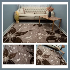 Eylül Kávé-Barna Virág Mintás Szőnyeg Szett 01203D-KAHVE-BARNA-SZETT1