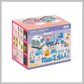 PROCART Orvosi készlet gyerekeknek, 73 darab, sztetoszkóp, injekció, mentőautó, fények, hangok 839-023-BLUE