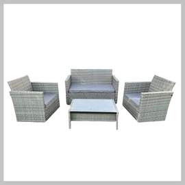 PROCART Kerti bútor garnitúra, 2 fotel, asztal, kanapé, szürke rattan, párnákkal RTS015