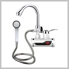 Átfolyós vízmelegítő csaptelep zuhanyfejjel