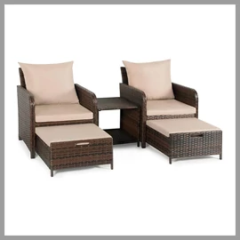 Kerti bútor szett – 2 fotel, 2 ottomán szék, dohányzóasztal, párnákkal RTS082