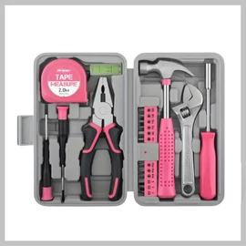 Rózsaszín szerszámkészlet - 10 részes, praktikus tárolódobozzal QW274965