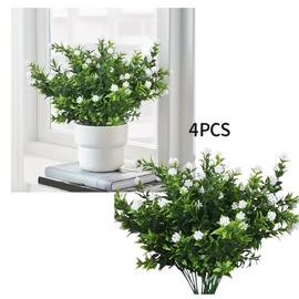 Művirág szett – 4 darab fehér virágos zöld növény csokor  FF85539