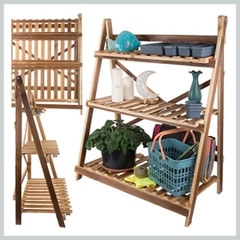 Háromszintes fa virágtartó állvány, összecsukható, széles kivitel 27400
