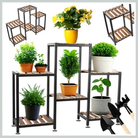 Fém-fa virágtartó állvány, lépcsőzetes elrendezéssel, 6 polcos  27401