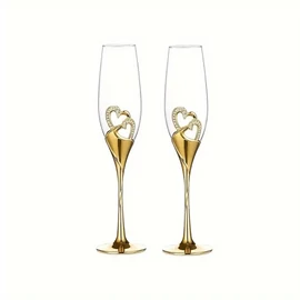 Esküvői pezsgőspohár szett arany  szív motívummal – 200 ml XK277624-a