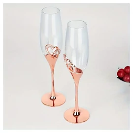 Esküvői pezsgőspohár szett rosegold   szív motívummal – 200 ml XK277624-rg