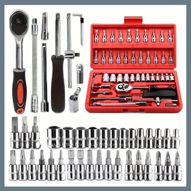 46 darabos autójavító szerszámkészlet –Piros tárolódoboz XD21172-2