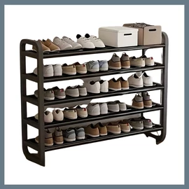 6 szintes nyitott cipőtároló polc – fekete, 75 × 73 cm YX1429869-2