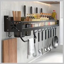 Fém Fali Konyhai Polc – Kampókkal és Tárolóelemekkel CM492720 