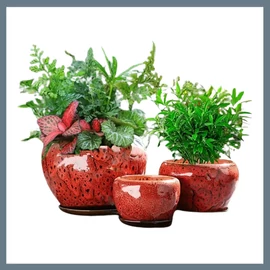 Kerámia virágcserép szett – 3 db, piros VM1764362-3