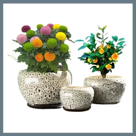 Kerámia virágcserép szett – 3 db, törtfehér VM1764362-4