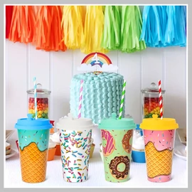 Jégkrém mintás parti pohár szett – 4 db, 470 ml fedéllel DC197329