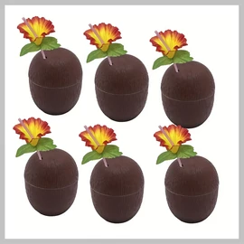 Trópusi kókuszdió pohár – 6 darabos szett hibiszkusz virággal és szívószállal FA2540717