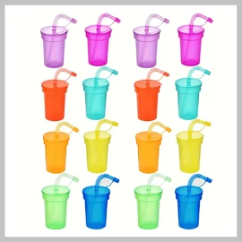 Neon színű parti pohár szett – 16 db, 380 ml, tetővel és szívószállal YL2284130