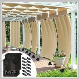 12 db Erős Szélálló Kültéri Függöny Súlyok Klipszekkel – Bézs XM1248295