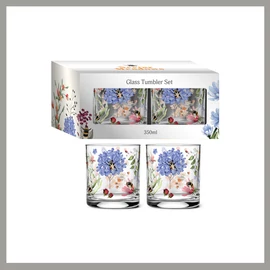 Üvegpohár szett – 2 darabos, 350 ml, virágos-méhmintás dekorral TUMB13