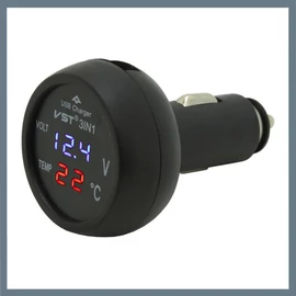 Többfunkciós autós USB adapter – feszültség- és hőmérsékletkijelzővel, 12/24V 07427