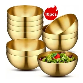 Aranyszínű rozsdamentes acél tál szett – 10 darabos, 15 × 7 cm UN436018