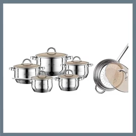 Bachmayer 12 Részes Rozsdamentes Edénykészlet Üveg Fedőkkel BM-1205