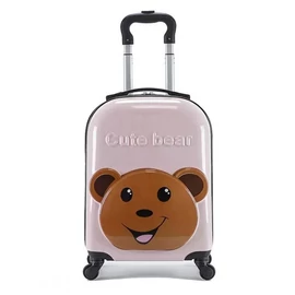 Gyerek gurulós bőrönd – Rózsaszín, mackós mintával, kódzárral WP05