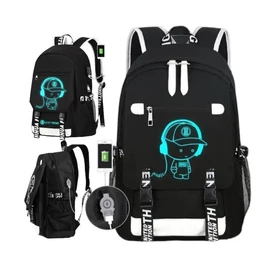 Ifjúsági iskolai hátizsák USB csatlakozóval és sötétben világító grafikával – PL157