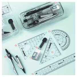 8 részes Geometriai Körző és Vonalzó Készlet – Átlátszó  Tokban DV1656212
