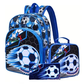 Általános Iskolai Futball Mintás Hátizsák – 3 Részes Szett Fiúknak EL3681211