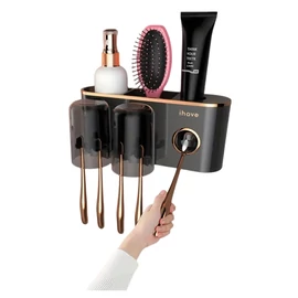 Falra szerelhető fogkefetartó fogkrém adagolóval - Kicsi Fekete LH13115-4