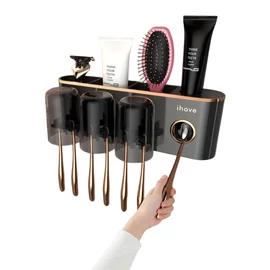 Falra szerelhető fogkefetartó fogkrém adagolóval - Közepes Fekete LH13115-5