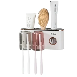 Falra szerelhető fogkefetartó fogkrém adagolóval - Kicsi Fehér LH13115