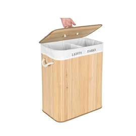 Önálló bambusz szennyestartó fedéllel, 2 rekesszel, 100 l POJ07