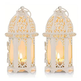 Marokkói stílusú fém gyertyatartó lámpások – 2 darabos készlet, fehér RL147948