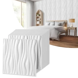 3D falpanel szett – fehér hullám, PVC, 30 × 30 cm 12 db 15173XV32-hfh