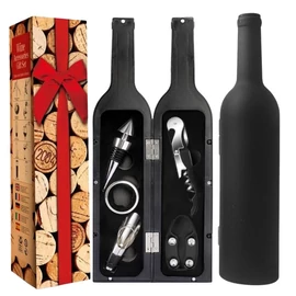 5 részes Borászati Ajándékszett – Matt Fekete Palack Formájú Tokban AB03