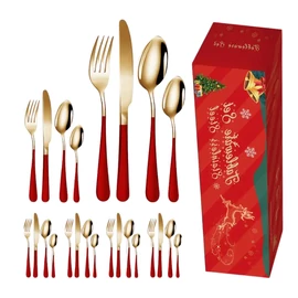24 darabos rozsdamentes acél evőeszközkészlet – piros-arany YE3670328