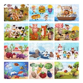 Gyerek puzzle szett – 12 darabos, 24 részes képekkel – HY1905354