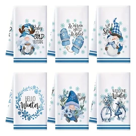 6 db téli konyhai törölköző – hóember és manó mintás, 45 × 70 cm NP422900