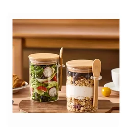 2 db üvegtároló bambusz fedővel és kanállal – 600 ml EL4569209
