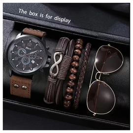 6 db-os Férfi Retro Ajándékszett – Óra, Szemüveg és Karkötők YW4130539