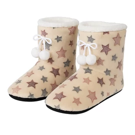 Anzxy puha szív mintás, masnis téli papucs (Bézs, Csillagos) TC362013BC
