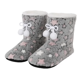 Anzxy puha szív mintás, masnis téli papucs (Szürke, Csillagos) TC362013SC
