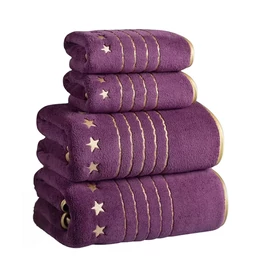 Luxus 4 darabos törölköző készlet – ultra puha, gyorsan száradó csillagmintás (lila/bézs) UU5859896L