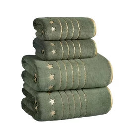 Luxus 4 darabos törölköző készlet – ultra puha, gyorsan száradó csillagmintás (zöld/arany) UU5859896Z